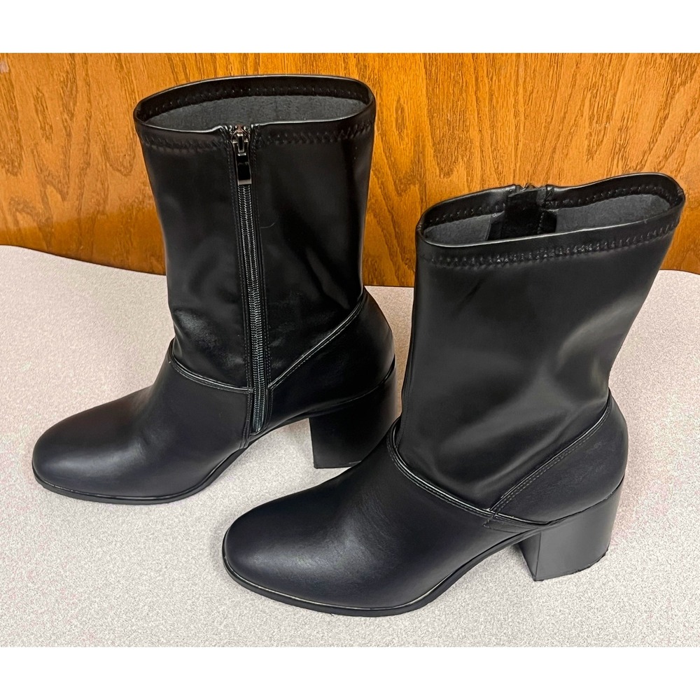 Jessica Carlyle Ava Black Ankle Boots Block Heel Side Zip Booties Womens 9
